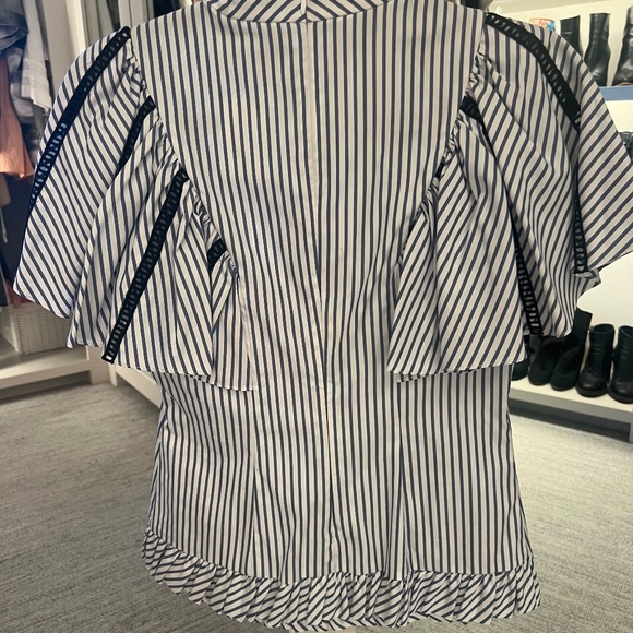 Caroline Constas Blue White Ruffle Stripe Blouse - Picture 4 of 4